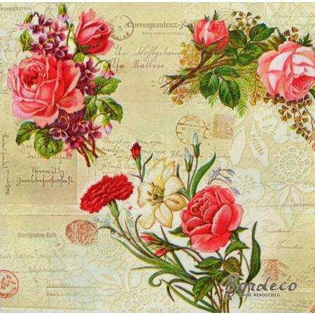 Serwetka do decoupage MAKI róże vintage 33x33cm